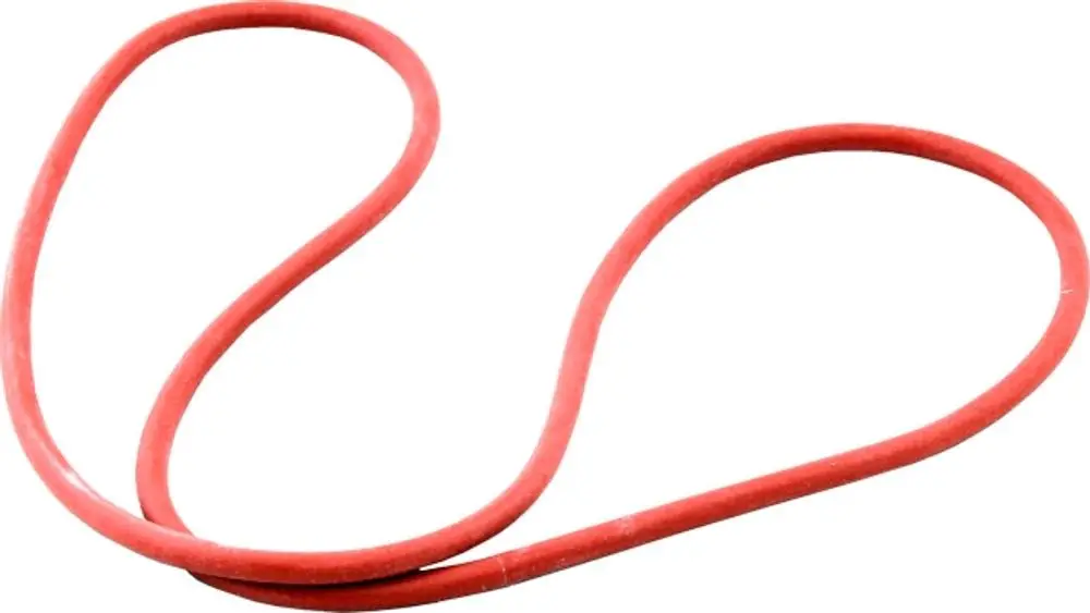 Roter Gummiband mit einer geschwungenen Form, möglicherweise für Dichtungsanwendungen in Geräten der Marke Wolf, wie Brennkammern.